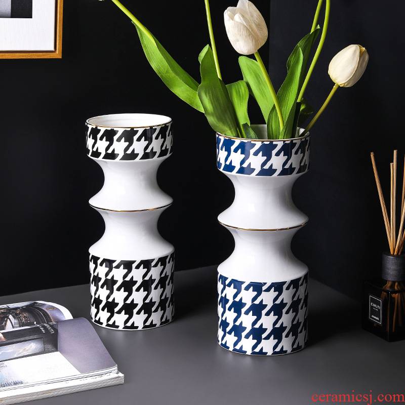 Light see colour ceramic vase Nordic I and contracted household living room key-2 luxury grid example room flower arranging flowers, furnishing articles