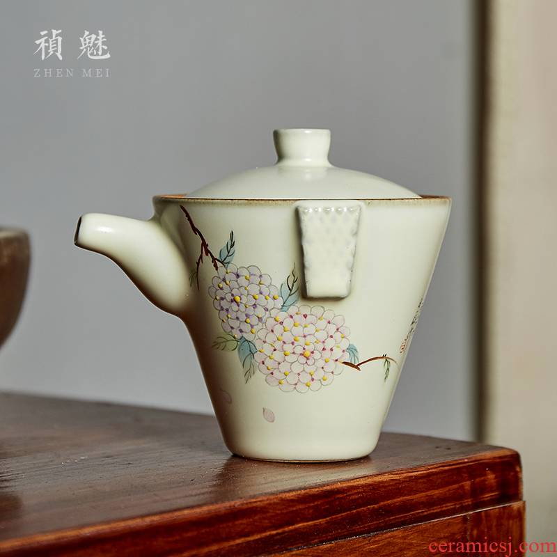 Shot incarnate your up hand - made hydrangea hand grasp kung fu tea pot of jingdezhen ceramics household crack glass teapot