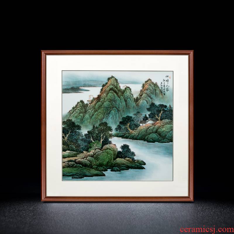 Chinese jingdezhen porcelain plate painting landscapes of manual coloured drawing or pattern adornment sitting room sofa setting wall is solid wooden frame, hang a picture