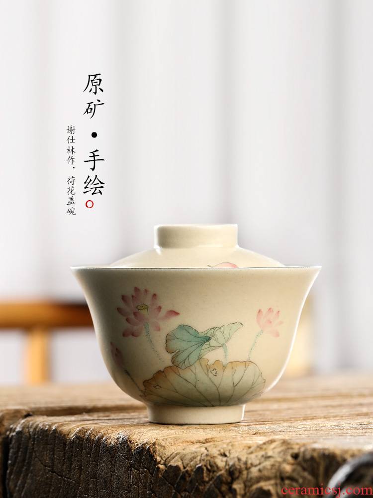 Jingdezhen hand - made tureen tea cups to use lotus pure manual color glaze kung fu tea set a single tea exchanger with the ceramics