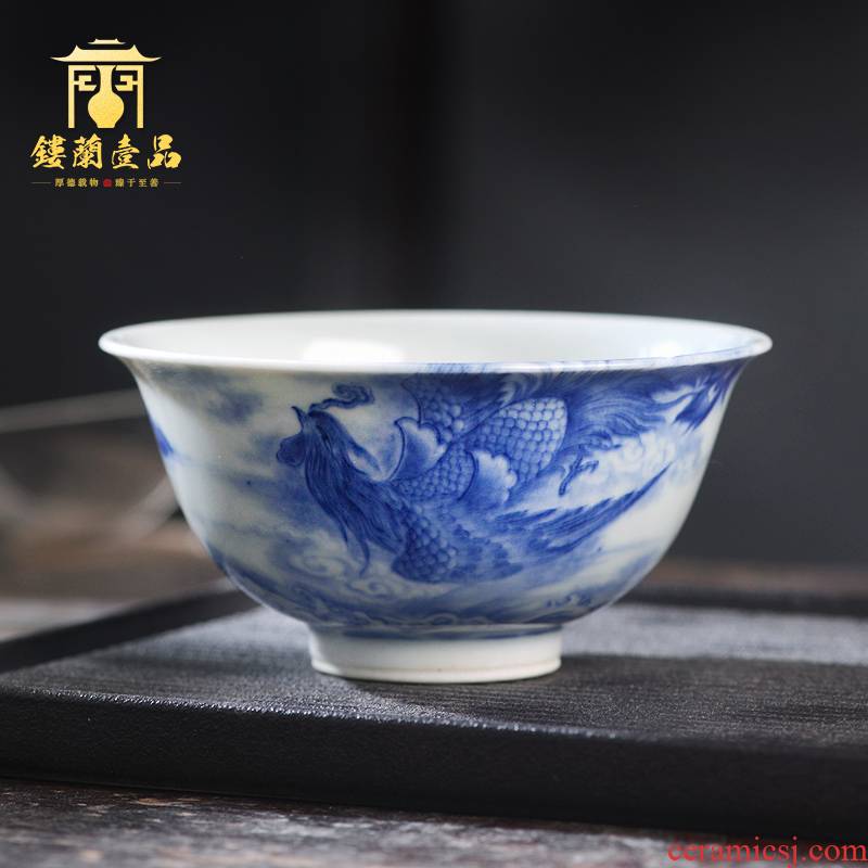 Art home benevolence blue red phoenix in morning lines master cup of jingdezhen ceramic hand - made all single CPU kung fu tea set personal tea cup