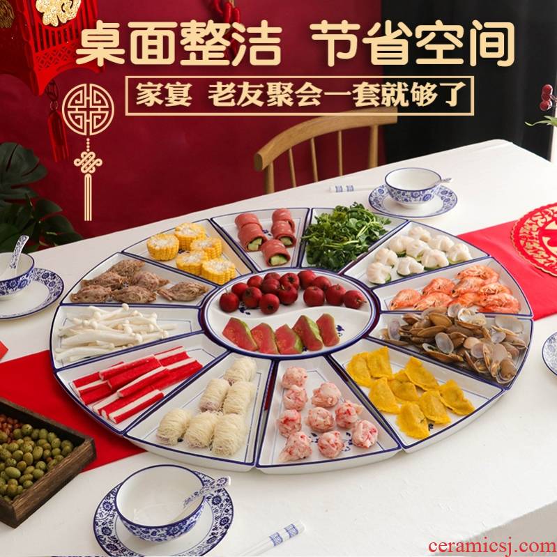 Suit the new hot pot dish square platter tableware portfolio spell plate plate household new ceramic round the table
