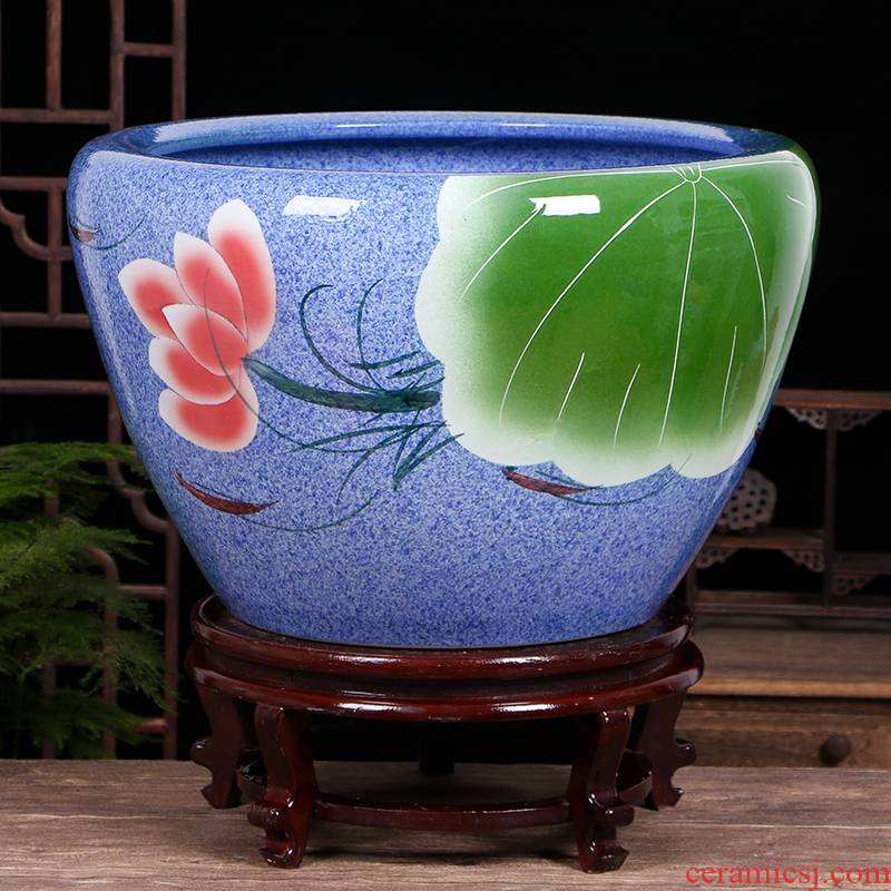 Art spirit of jingdezhen ceramic goldfish bowl courtyard tank aquarium black lotus turtle pond lily lotus home