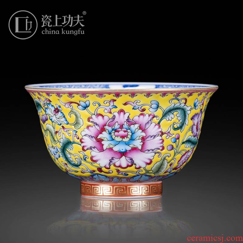 Jingdezhen ceramic checking hand - made within the outer colored enamel porcelain masters cup kung fu tea tea sample tea cup