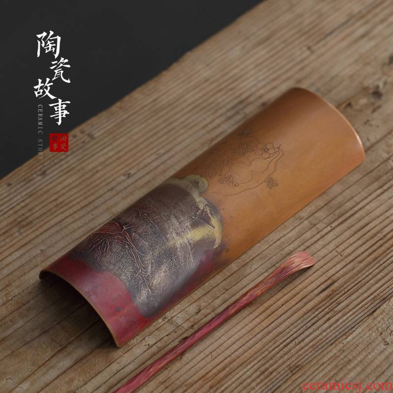 Ceramic story copper pure copper mine loader silver tea is tea spoon, manual ChaBo zen Japanese kung fu tea accessories