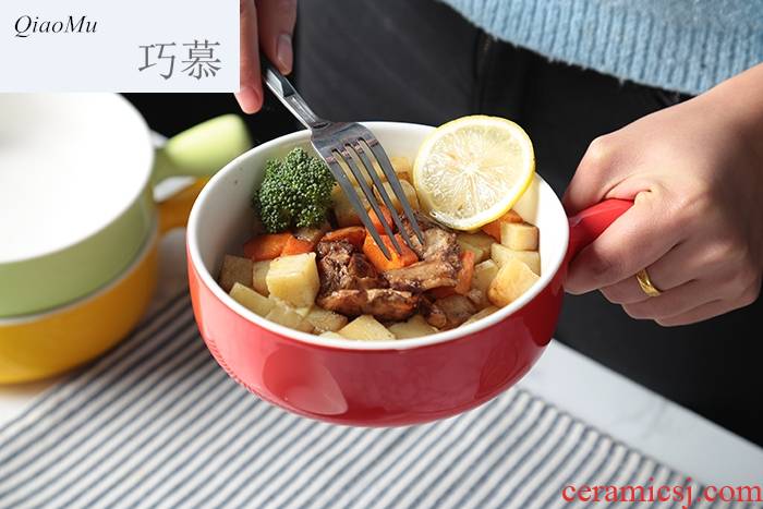 Qiao mu ceramic cheese paella breakfast bowl, lovely tableware large bowl restaurant hotel handle handle mercifully rainbow such use couples
