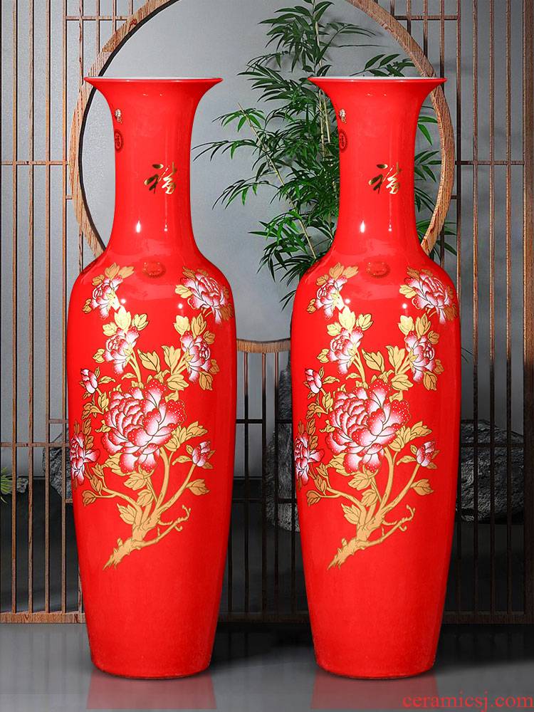 New Chinese style red China jingdezhen ceramics vase landing extra large sitting room porch place hotel