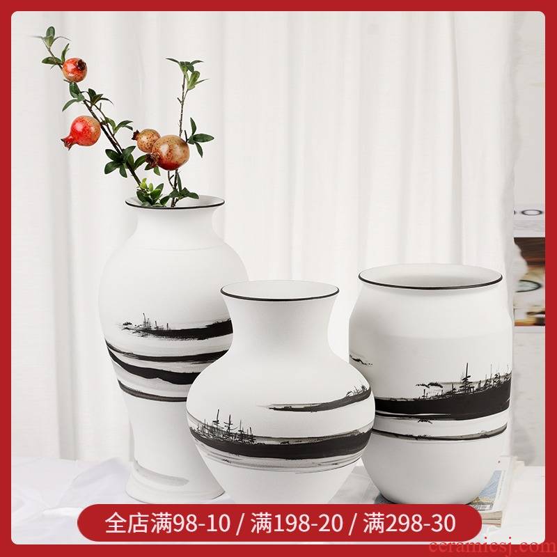 Modern minimalist light key-2 luxury black and white vase of new Chinese style ceramic dry flower, flower implement Nordic contracted sitting room soft decoration