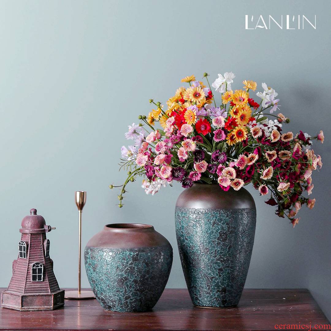 Vase furnishing articles of Chinese style ceramic decoration flower arranging dried flowers sitting room manual pottery zen retro home furnishing articles