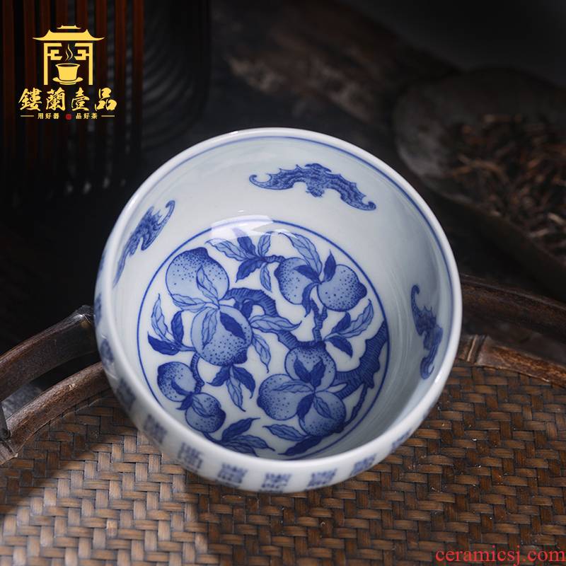 Arborist benevolence blue buford best life of master cup of jingdezhen ceramic hand - made single CPU kung fu tea set personal tea cup