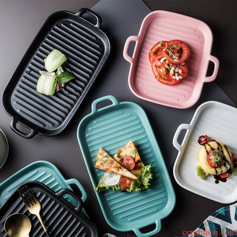 Creative ears oven dish baking dish microwave ceramic disc beefsteak plate household SaPing dish plate