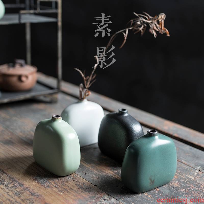 Qiao mu flat flower implement creative Japanese ceramic vases, mini home furnishing articles sitting room adornment is placed by hand