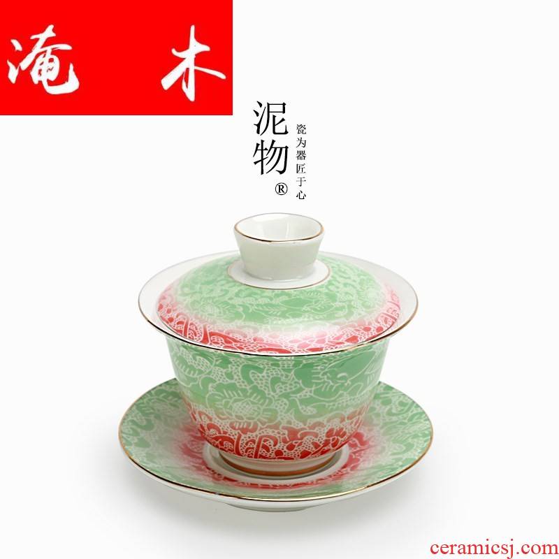 Flood light wood tureen tea powder enamel large key-2 luxury of jingdezhen ceramics grilled hand - made spend three to tureen gradient mercifully cups