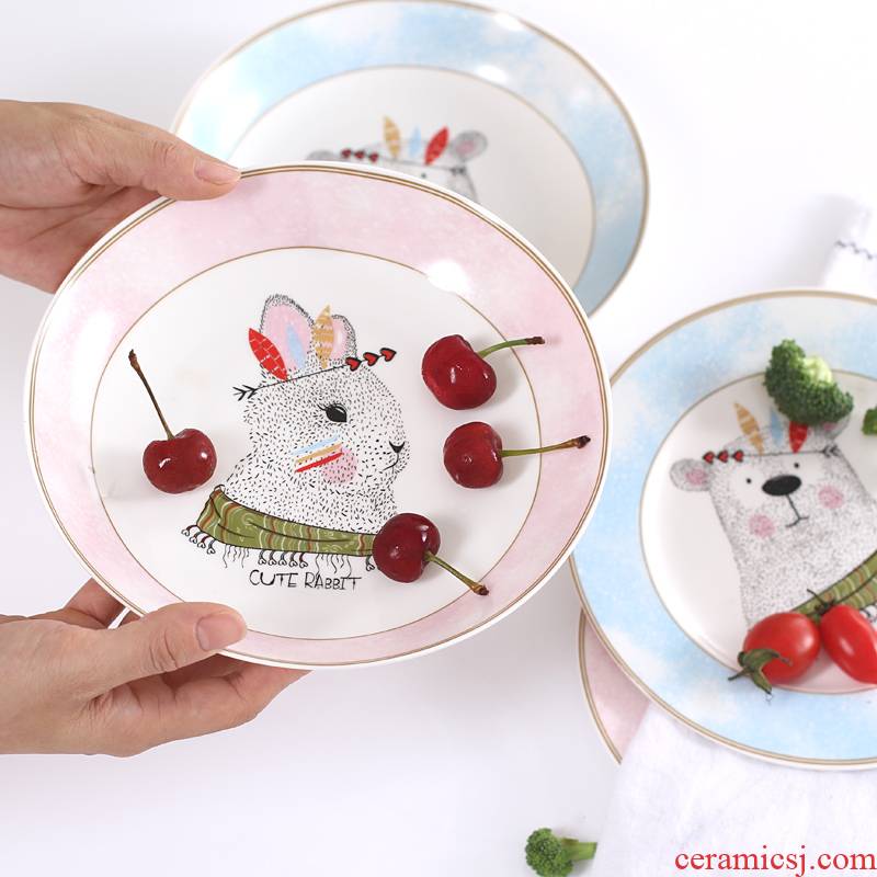 The Children 's cartoon ceramic dish dish 8 inches household dinner plate and lovely dessert fruit bowl dish plates FanPan