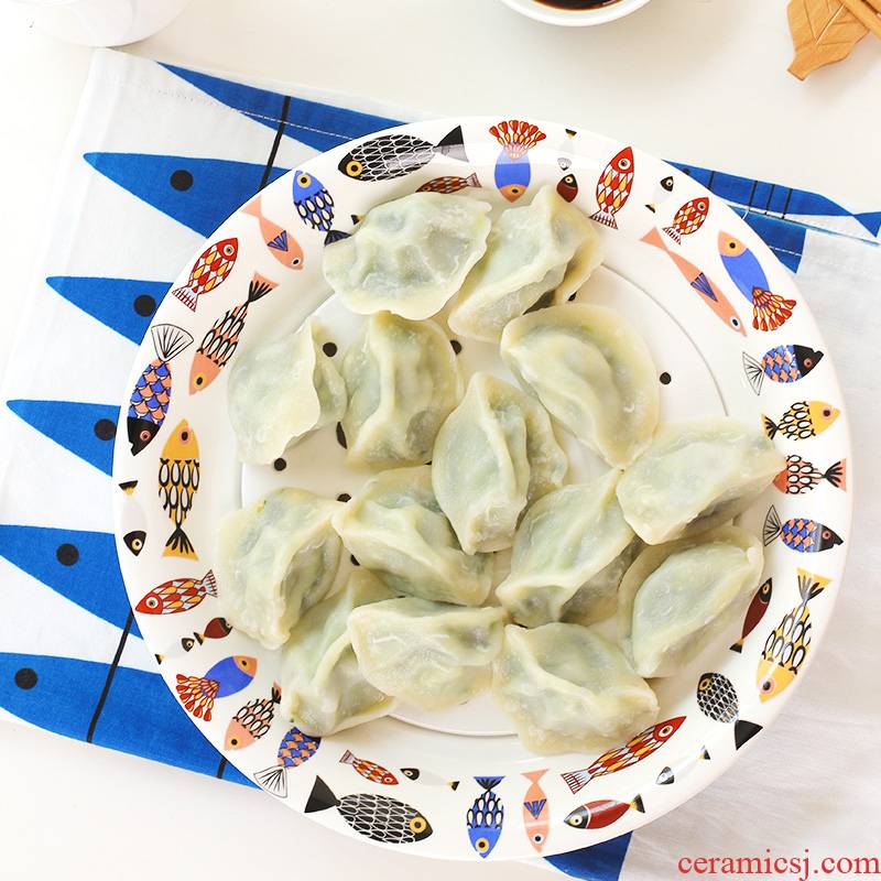 Ceramic tableware utsuwa double drop round home large dumpling dinner plate deep water dish dish steamed fish dish plate