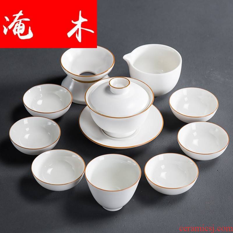 Submerged wood up with inferior smooth fat white tea set ceramic household kung fu tureen set of tea cups with gift box
