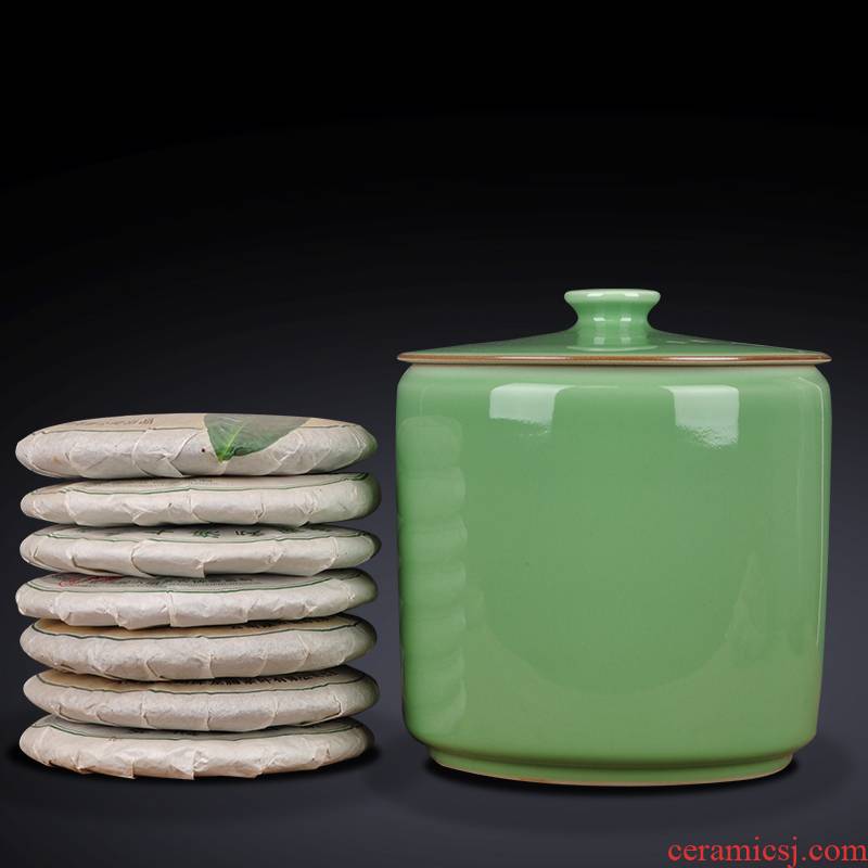 Jingdezhen hand - made ceramic POTS caddy fixings large deposit tea tea tea sealed cylinder storage warehouse of bread seven as cans