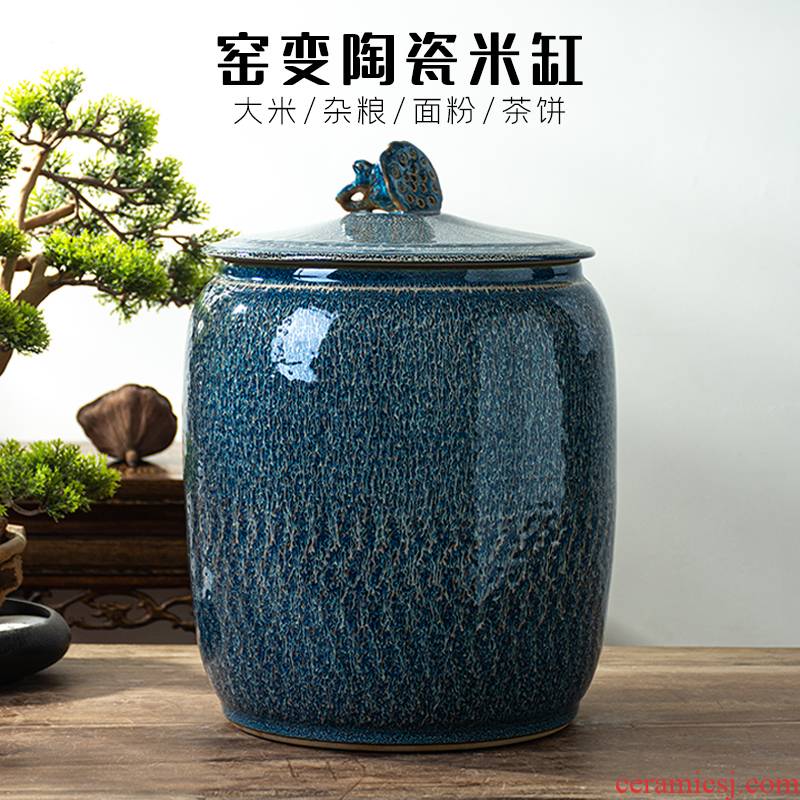 Jingdezhen ceramic barrel with cover home 20 jins 30 kg pack flour barrels of old insect - resistant moistureproof grains storage tank