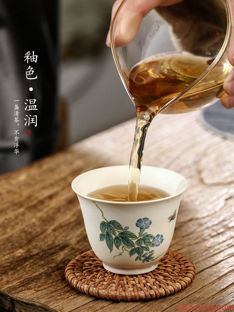 Pure manual kung fu tea master cup single CPU jingdezhen hand - made painting of flowers and a single color glazed pottery ceramic cup sample tea cup