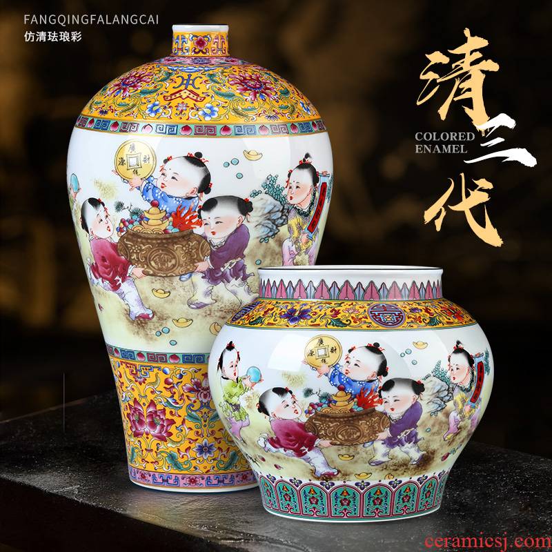 Jingdezhen ceramics powder enamel lad vase household of Chinese style flower arrangement sitting room place TV ark adornment ornament