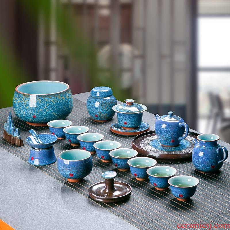 Kung fu tea red glaze, suit jingdezhen Chinese office of a complete set of sample tea cup tea pot lid bowl gift boxes