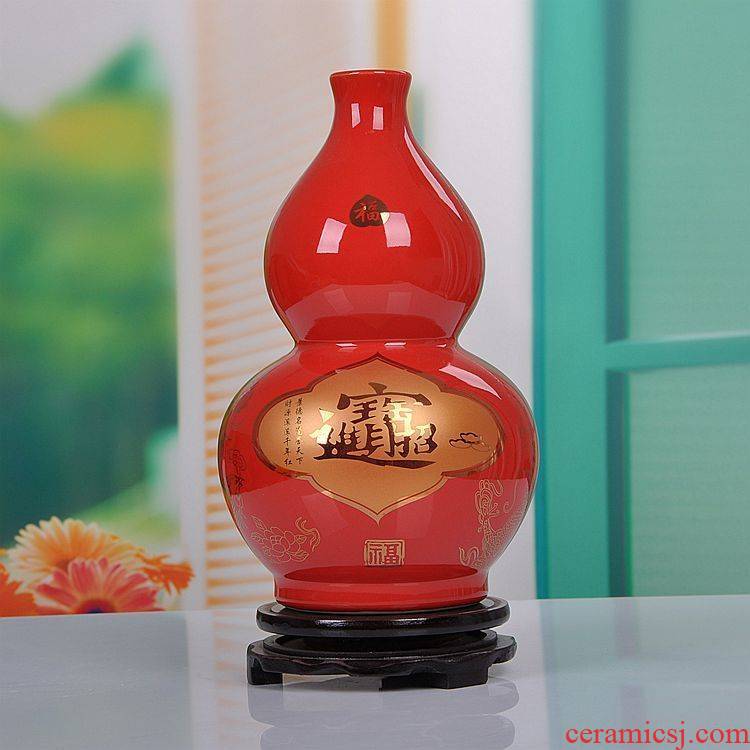 Jingdezhen ceramics Chinese red bottle gourd vases modern home furnishing articles new wedding gift