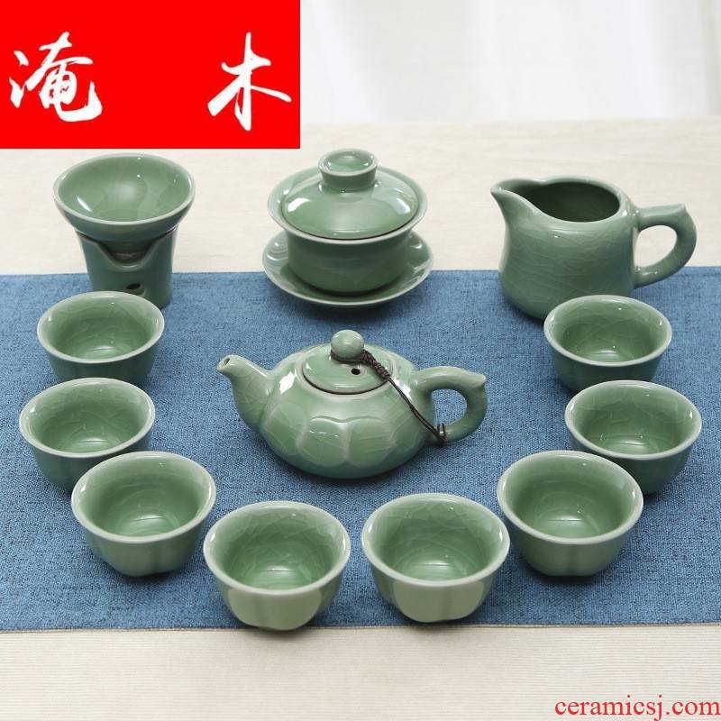Flooded the elder brother of the wood up to open the slice your up ceramic kung fu tea sets the whole celadon household gift cups lid bowl