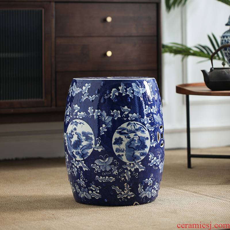 The Ming and The qing dynasties classical drum drum drum who blue and white porcelain ceramic who teahouse who is suing ceramic who high temperature ceramic who