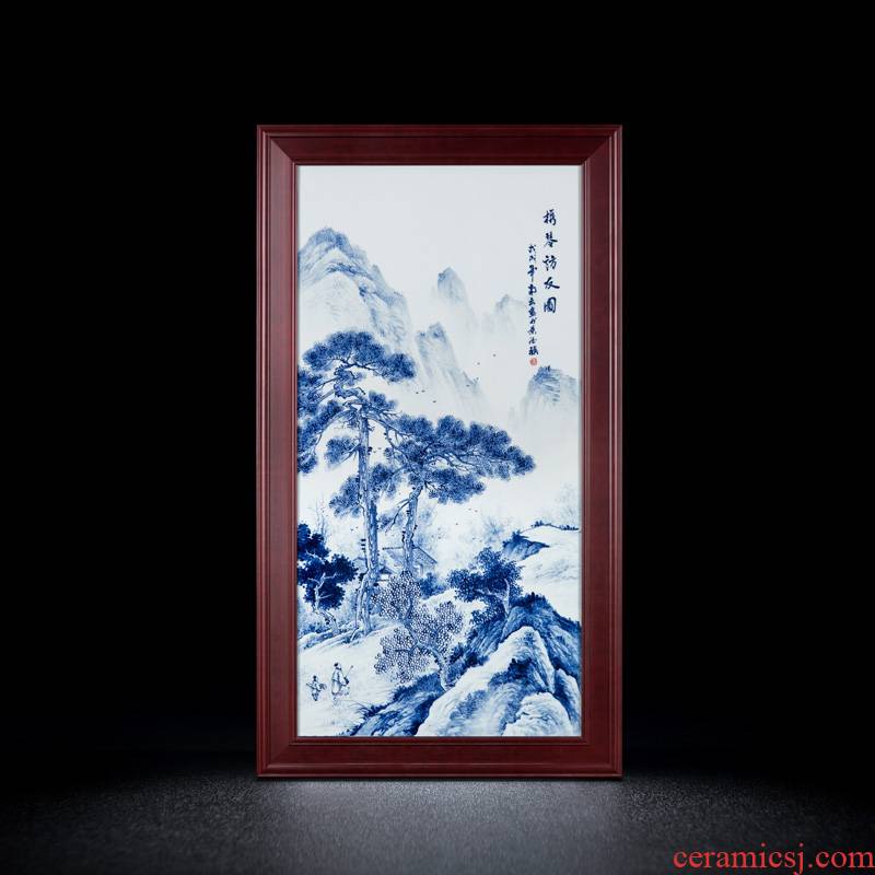 Blue and white hand - made ceramics jingdezhen porcelain plate painting of modern Chinese style solid wooden frame sitting room porch decorate wall hang a picture