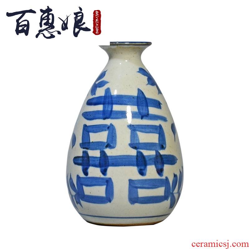 (niang jingdezhen hand - made floret bottle of archaize of ceramic glaze under decorated manual coarse pottery restoring ancient ways of blue and white porcelain