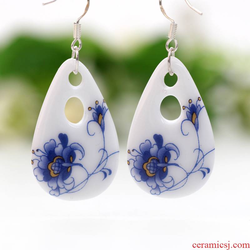 QingGe ceramic jewelry what checking folk blue and white porcelain earrings earrings blue street source