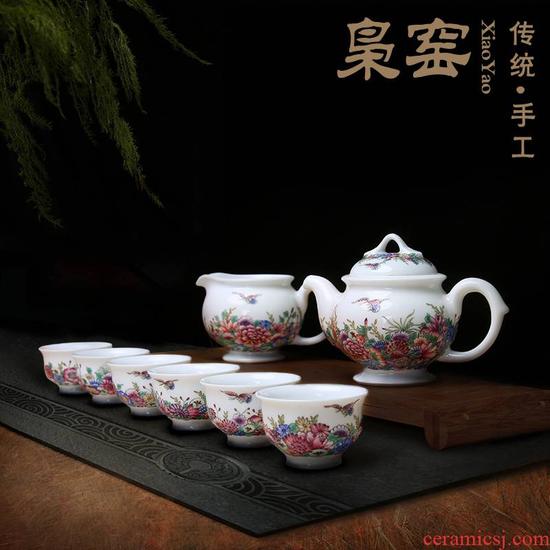 Jingdezhen tea set kung fu tea set ceramic hand draw a complete set of tea teapot teacup recent set of groups