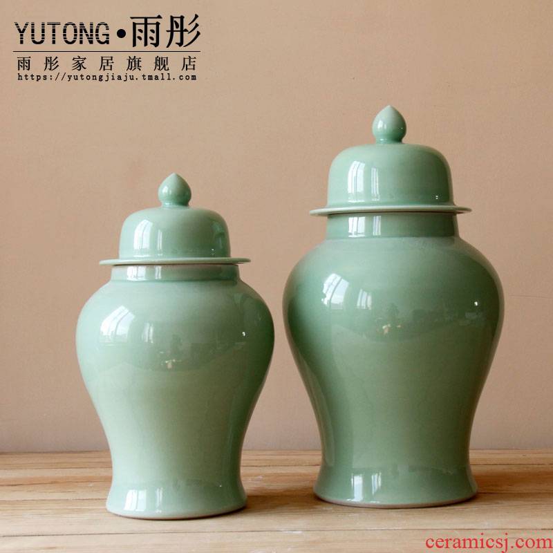 The rain tong home | jingdezhen ceramics craft porcelain single general glaze fresh green ceramic pot furnishing articles to receive
