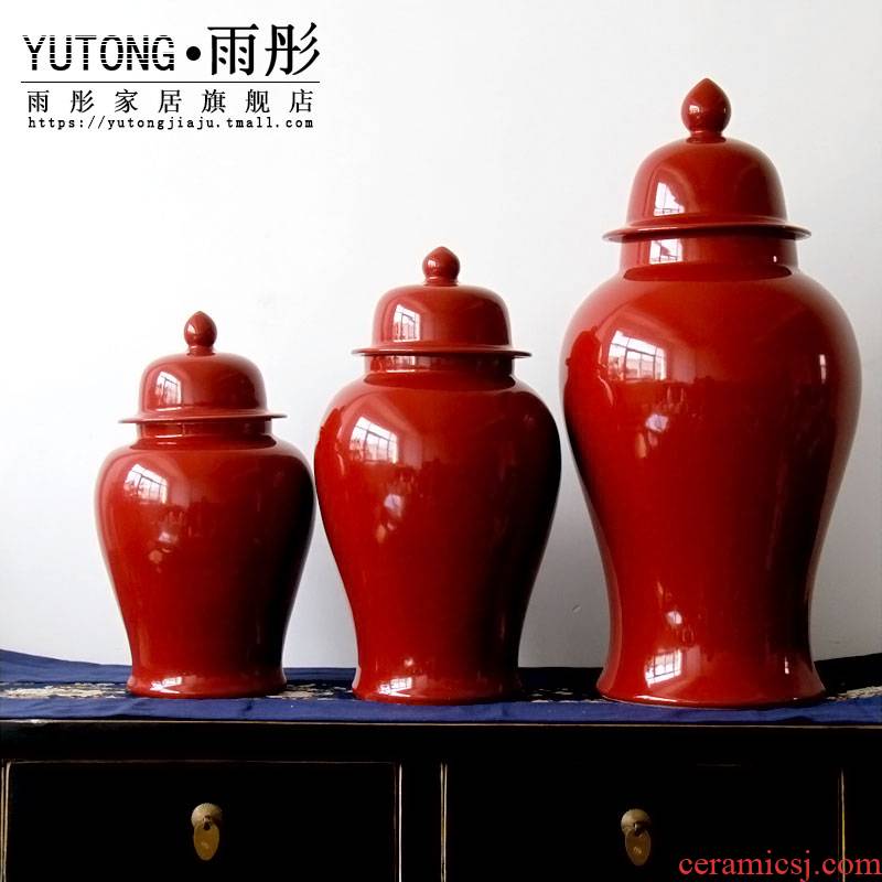 Jingdezhen ceramic manual paste red porcelain pot storage tank decoration business hall study example room soft furnishing articles