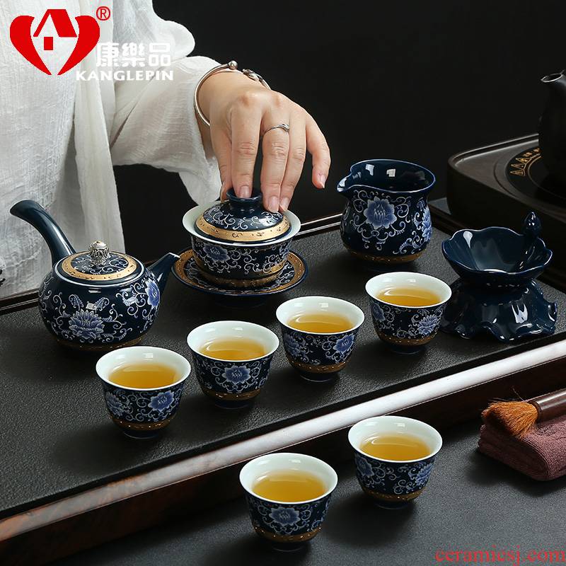 Recreational product kung fu tea set the whole household creative tea teapot teacup fragrant of blue and white porcelain tea set
