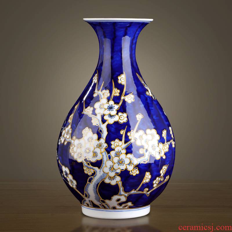 Jingdezhen ceramic antique hand - made paint new Chinese style living room blue and white porcelain vase rich ancient frame decorative porcelain furnishing articles