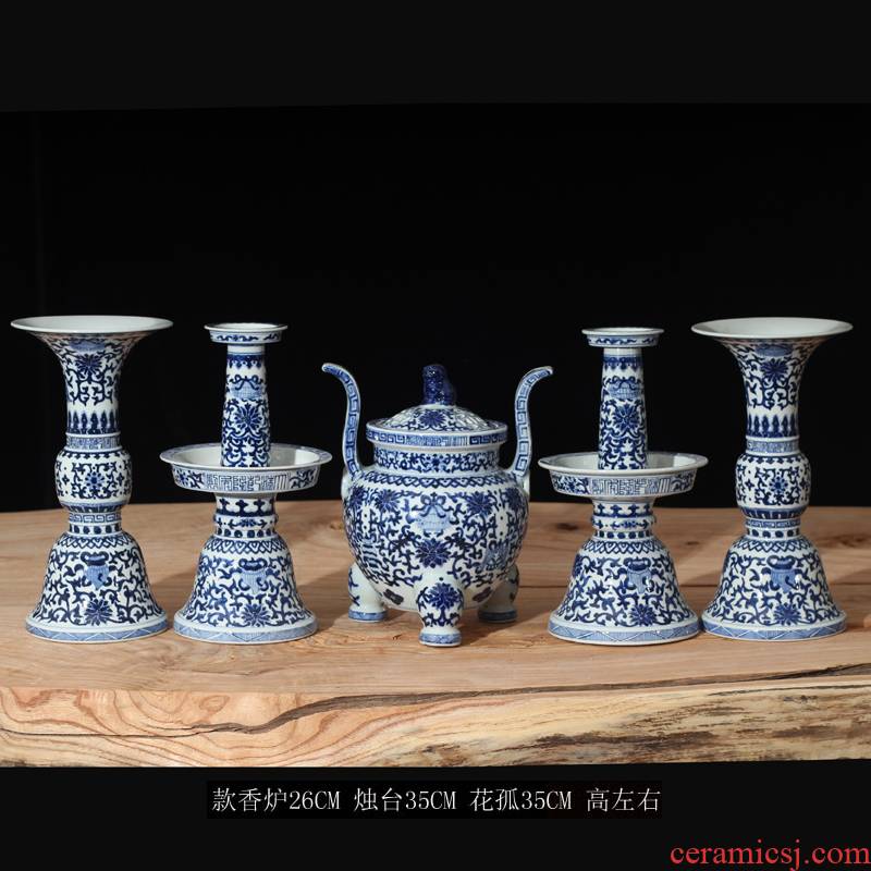 Jingdezhen five for five bound set branch lotus flower vase with candlestick censer porcelain for five sets with cover the present five for China