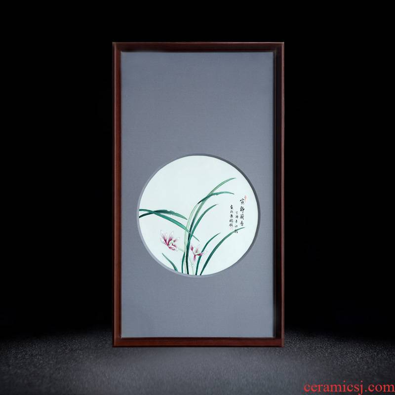 Jingdezhen porcelain plate painting single orchid real wood adornment porcelain painting the living room, a study of new Chinese style porch hang a picture