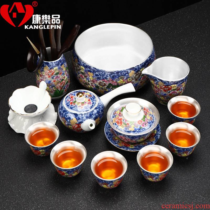 Recreational product ceramic flower splendid colored enamel coppering. As sterling silver 999 kung fu tea set home office tea set