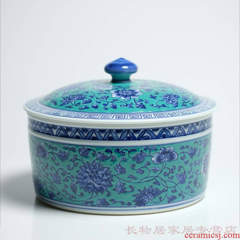 Long up controller offered home - cooked hoard of green space in blue and white tie up branches cover jingdezhen Chinese ceramic tea pot peony grains