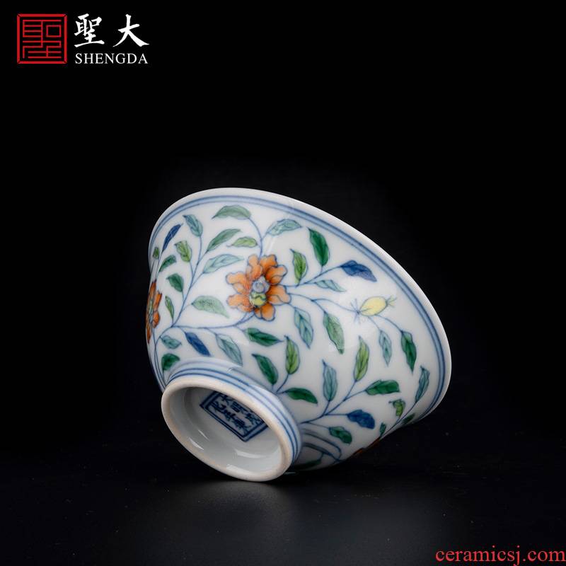 Holy big porcelain doucai bucket color the missile peony grains bowl jingdezhen high - grade tea kungfu tea cups