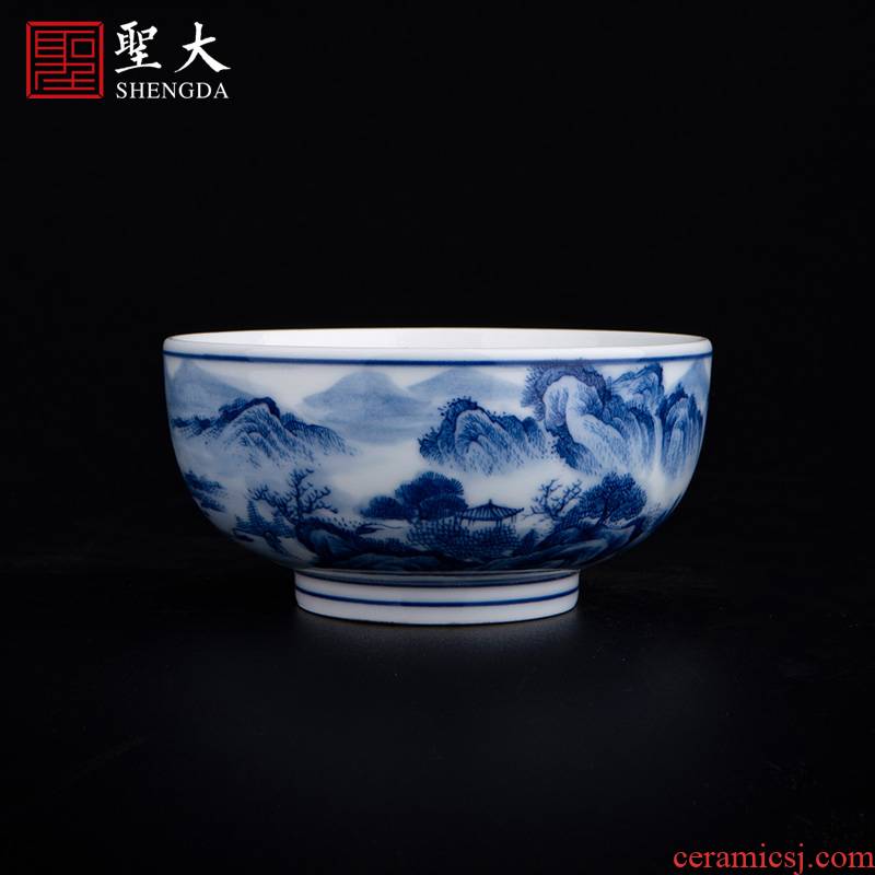 Santa jingdezhen ceramic kung fu tea cup pure manual hand - made of blue and white "qingchuan range master tea cup