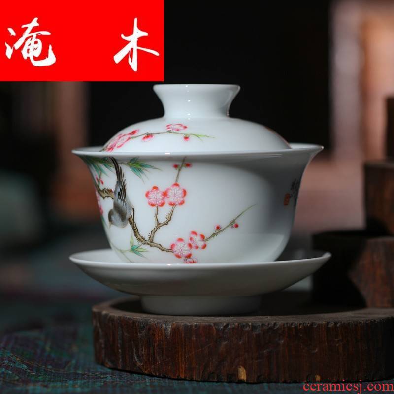 Submerged wood jingdezhen porcelain tea tureen bowl three only three to use of hand - made glass ceramic famille rose tea cups pure