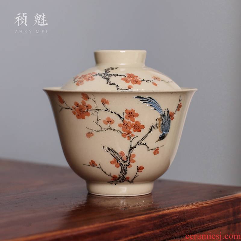 Shot incarnate the hand - made hong mei tureen jingdezhen ceramic cups of heaven and earth kung fu tea tea bowl cover cup