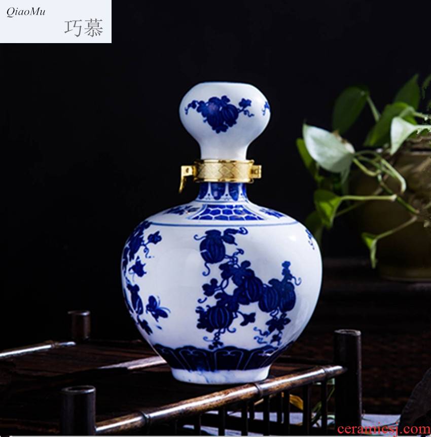 Qiao mu jingdezhen 1 catty 2 jins with liquor bottles of blue and white ball watermelon cane ceramic bottle wine wine