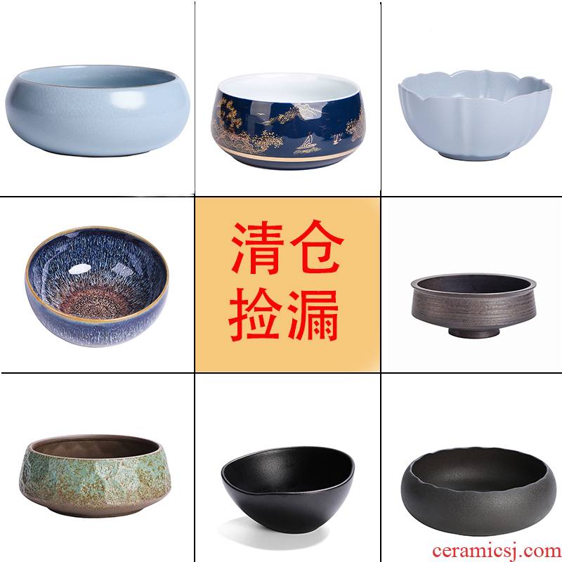 Heavy coarse pottery tea wash basin of water, after the large Chinese style household ceramic tea cup hot tea accessories wastewater cylinder washing