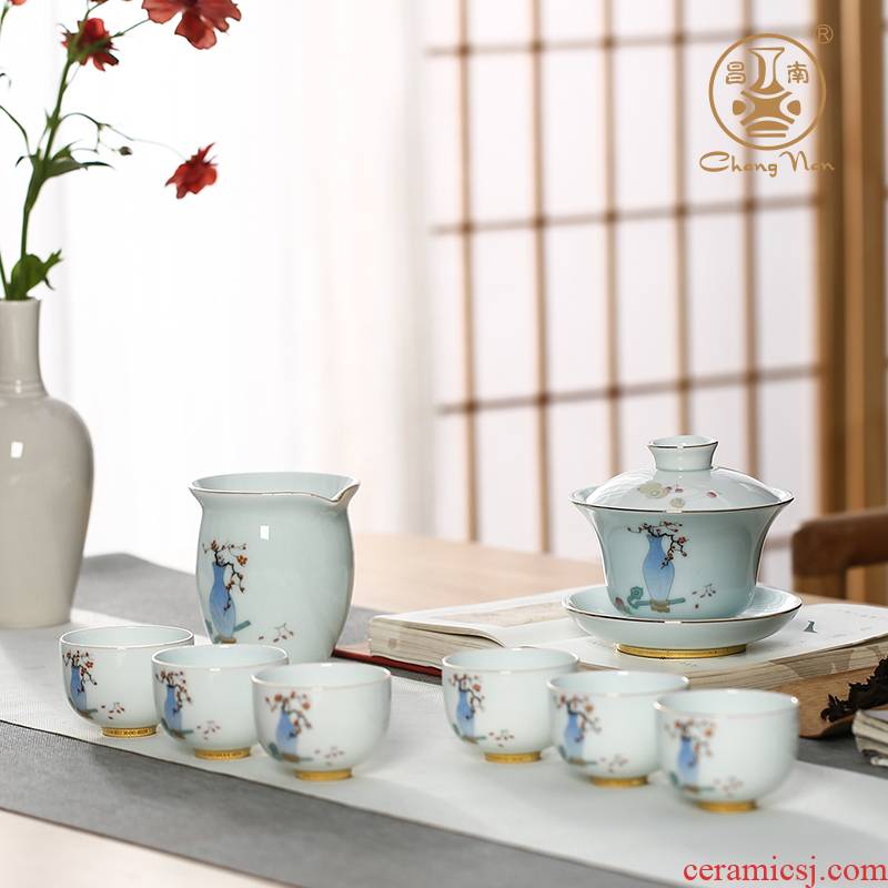 Chang 8 head south jade porcelain ceramic hand - made paint ruyi bonanza was suit jingdezhen ceramic tea tea