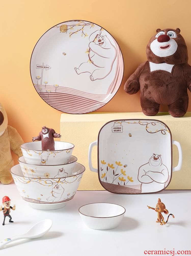 Bears ceramic tableware home plate dishes combine creative cartoon express to use children eat bowl noodles in soup bowl