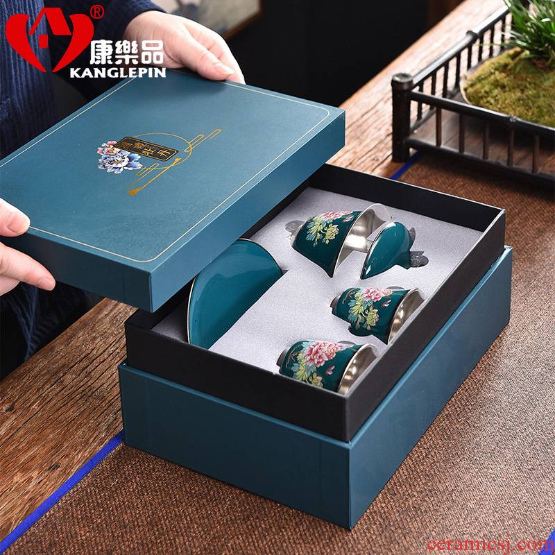Recreational product high - grade ceramic coppering. As silver tea sets, 999 sterling silver tureen kung fu tea cup tea gift box