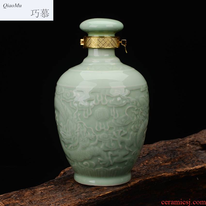 Qiao mu jingdezhen 2 jins with pea green idea gourd ssangyong ceramic bottle sealed jars home wine jugs